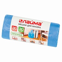 Мешки для мусора 30 л, синие, в рулоне 30 шт., ПНД, 10 мкм, 600х500 мм, LAIMA, 601378 в Красноярске