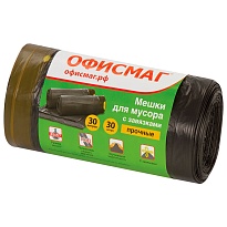 Мешки для мусора 30 л, с завязками, черные, в рулоне 30 шт., ПНД, 10 мкм, 570х450 мм, Офисмаг, 601396 в Красноярске