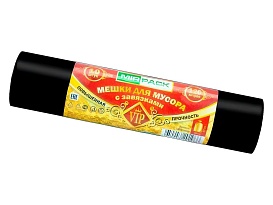 Мешки для мусора 120 л, с завязками, черные, в рулоне 10 шт., ПНД, 15 мкм, 800х750 мм, VIP, Z12010black в Красноярске