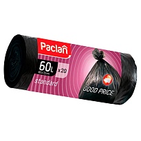 Мешки для мусора 60 л, черные, в рулоне 20 шт., ПНД, 7,4 мкм, 720х600 мм, PACLAN, 600820 в Красноярске