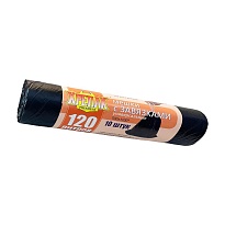 Мешки для мусора 120 л, с завязками, черные, в рулоне 10 шт., ПНД, 16 мкм, 1100х700 мм, Крепак, 4607075710320 в Красноярске
