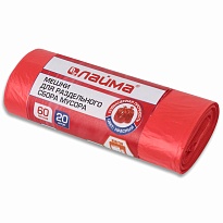Мешки для мусора 60 л, красный, в рулоне 20 шт., ПНД, 10 мкм, 680х580 мм, LAIMA, 606702 в Красноярске