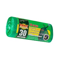 Мешки для мусора 30 л, биоразлагаемые, с ручками, черные, в рулоне 20 шт., ПНД, 11 мкм, 660х500 мм, Крепак, 4607075710030 в Красноярске