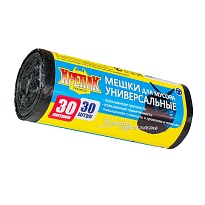 Мешки для мусора 30 л, черные, в рулоне 30 шт., ПНД, 9 мкм, 600х500 мм, Крепак, 4607075710108 в Красноярске