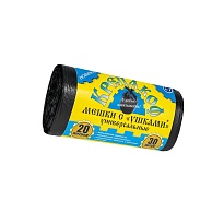 Мешки для мусора 20 л, с ушками, черные, в рулоне 30 шт., ПНД, 10 мкм, 550х440 мм, Крепакоф, 4607075710405 в Красноярске