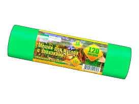 Мешки для мусора 120 л, с завязками, зеленые, в рулоне 10 шт., ПНД, 15 мкм, 800х750 мм, VIP, Z12010green в Красноярске