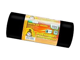 Мешки для мусора 300 л, черные, в рулоне 10 шт., ПВД 70 мкм, 1400х1000 мм, PREMIUM+, 30010160 в Красноярске