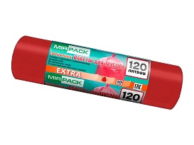 Мешки для мусора 120 л, красные, в рулоне 10 шт., ПНД, 14 мкм, 1100х700 мм, EXTRA, ex1201805 в Красноярске