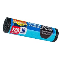 Мешки для мусора 120 л, с ушками, черные, в рулоне 10 шт., ПНД, 15 мкм, 1100х700 мм, Крепак, 4607075710474 в Красноярске