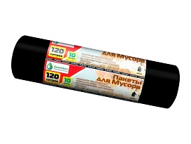 Мешки для мусора 120 л, черные, в рулоне 10 шт., ПНД, 12 мкм, 1100х700 мм, MIRPACK Classik, 1201011 в Красноярске