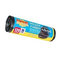 Мешки для мусора 120 л, черные, в рулоне 10 шт., ПНД, 15 мкм, 1100х700 мм, Крепак, 4607075710214 в Красноярске