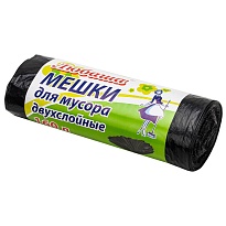 Мешки для мусора 160 л, черные, в рулоне 10 шт., ПВД, 23 мкм, 1200х900 мм, Любаша, 607681 в Красноярске