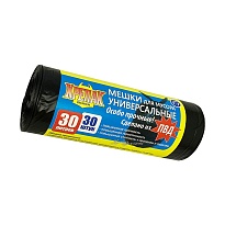 Мешки для мусора 30 л, черные, в рулоне 30 шт., ПНД, 35 мкм, 600х500 мм, Крепак, 4607075710788 в Красноярске