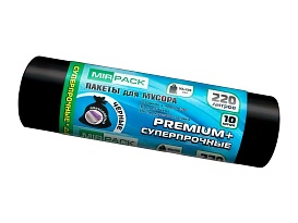 Мешки для мусора 220 л, черные, в рулоне 10 шт., ПВД, 45 мкм, 1250х930 мм, PREMIUM+, 2201068 в Красноярске