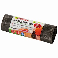 Мешки для мусора 60 л, черные, в рулоне 20 шт., ПНД, 5 мкм, 650х570 мм, Любаша, 605331 в Красноярске