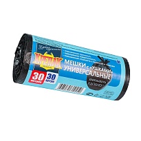 Мешки для мусора 30 л, с ушками, черные, в рулоне 30 шт., ПНД, 9 мкм, 600х500 мм, Крепак, 4607075710450 в Красноярске