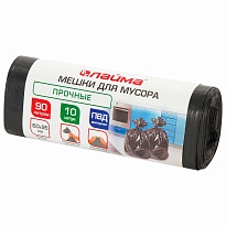Мешки для мусора 90 л, черные, в рулоне 10 шт., ПВД, 25 мкм, 950х600 мм, LAIMA, 605332 в Красноярске