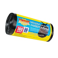 Мешки для мусора 180 л, черные, в рулоне 30 шт., ПНД, 20 мкм, 1150х800 мм, Крепак, 4607075710139 в Красноярске