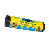 Мешки для мусора 120 л, с ушками, черные, в рулоне 10 шт., ПНД, 13 мкм, 1050х680 мм, Крепакоф, 4607075710252 в Красноярске