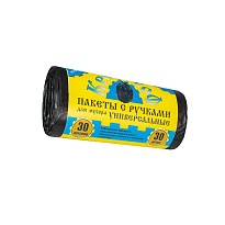 Мешки для мусора 30 л, с ручками, черные, в рулоне 30 шт., ПНД, 9 мкм, 620х480 мм, Крепакоф, 4607075710665 в Красноярске