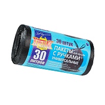 Мешки для мусора 30 л, с ручками, черные, в рулоне 30 шт., ПНД, 11 мкм, 660х500 мм, Крепак, 4607075710283 в Красноярске