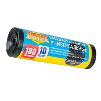 Мешки для мусора 180 л, черные, в рулоне 10 шт., ПНД, 20 мкм, 1150х800 мм, Крепак, 4607075710481 в Красноярске