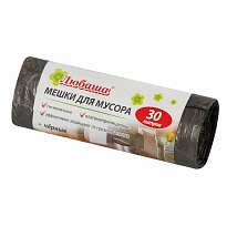 Мешки для мусора 30 л, черные, в рулоне 20 шт., ПНД, 5 мкм, 550х470 мм, Любаша эконом, 605329 в Красноярске