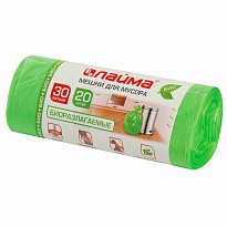 Мешки для мусора 30 л, биоразлагаемые, зеленые, в рулоне 20 шт., ПНД, 10 мкм, 600х500 мм, LAIMA, 601400 в Красноярске