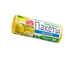 Мешки для мусора 30 л, ароматизированные, Лимон, желтые, в рулоне 20 шт., ПНД, 9 мкм, 560х530 мм, GRIFON Aroma, 101-020 Li в Красноярске