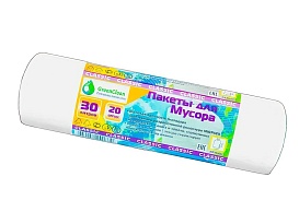 Мешки для мусора 30 л, белые, в рулоне 20 шт., ПНД, 7 мкм, 600х500 мм, MIRPACK Classik, 302042 в Красноярске