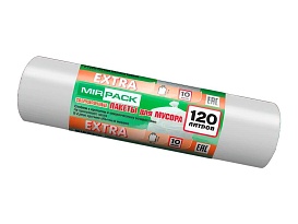 Мешки для мусора 120 л, белые, в рулоне 10 шт., ПНД, 14 мкм, 1100х700 мм, EXTRA, ex1201803 в Красноярске