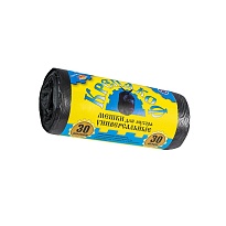 Мешки для мусора 30 л, с ушками, черные, в рулоне 30 шт., ПНД, 8 мкм, 580х460 мм, Крепакоф, 4607075710238 в Красноярске
