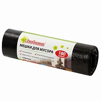 Мешки для мусора 180 л, черные, в рулоне 10 шт., ПВД, 24 мкм, 1060х800 мм, Любаша, 605336 в Красноярске