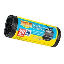Мешки для мусора 20 л, черные, в рулоне 30 шт., ПНД, 10 мкм, 550х440 мм, Крепак, 4607075710092 в Красноярске