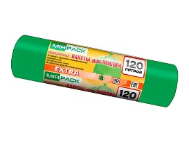 Мешки для мусора 120 л, зеленые, в рулоне 10 шт., ПНД, 14 мкм, 1100х700 мм, EXTRA, ex1201804 в Красноярске